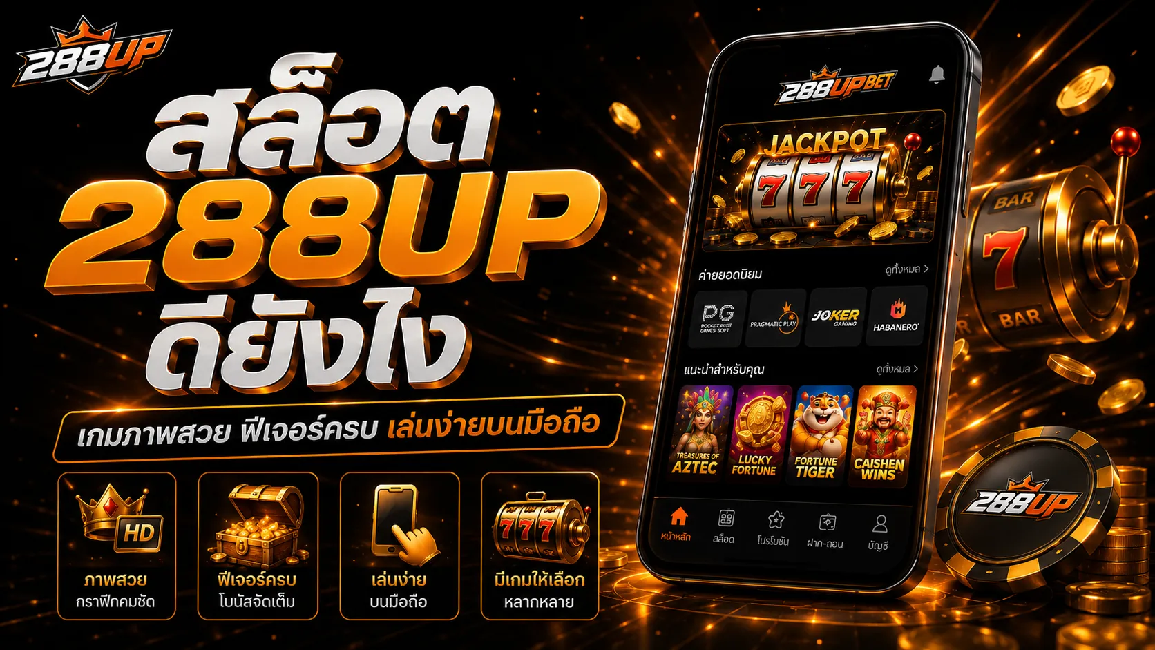 สล็อต 288UP ดียังไง เกมภาพสวย ฟีเจอร์ครบ เล่นง่ายบนมือถือ