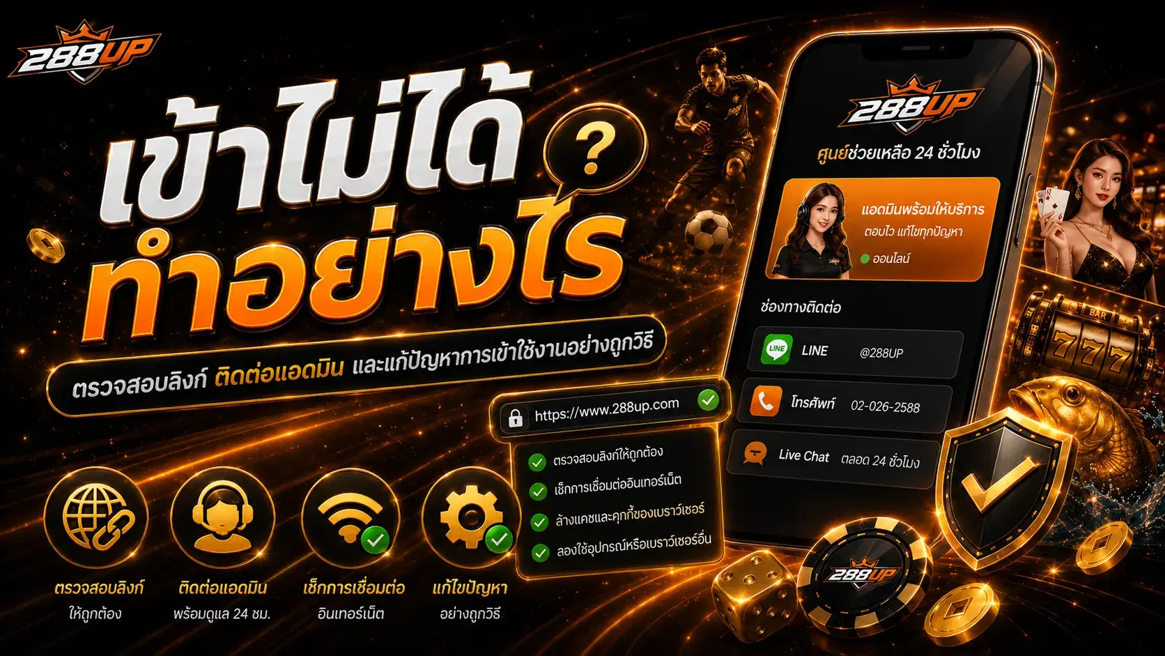 แนวทางตรวจสอบเมื่อเข้า 288UP ไม่ได้และช่องทางติดต่อทีมงาน