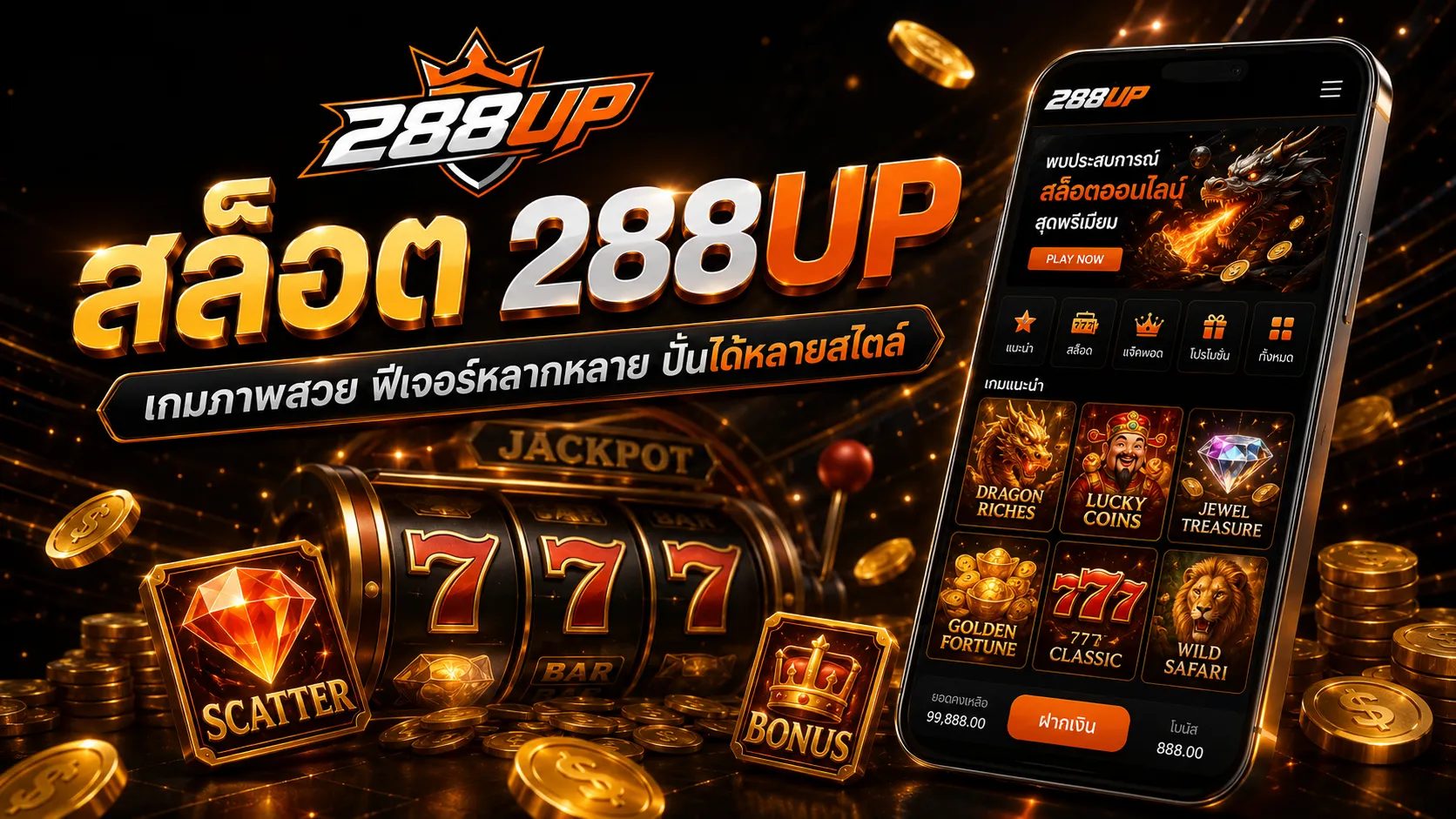 สล็อต 288UP และข้อมูลค่ายเกม ฟีเจอร์ และตารางรางวัล
